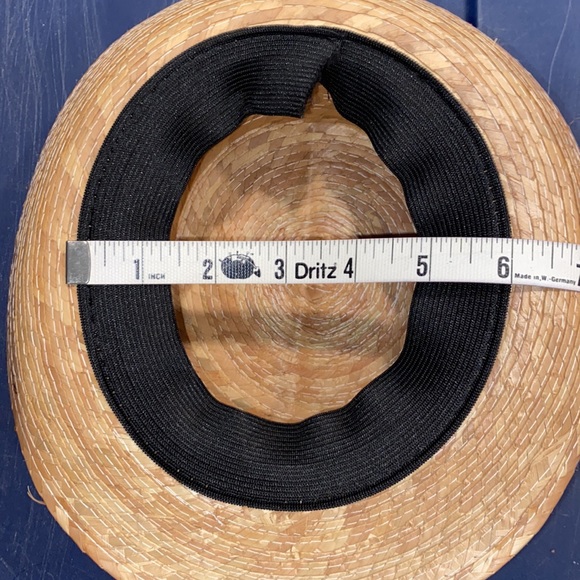 Raffia Baby Fedora Panama Straw Hat black ribbon tan 17” head - Picture 6 of 9